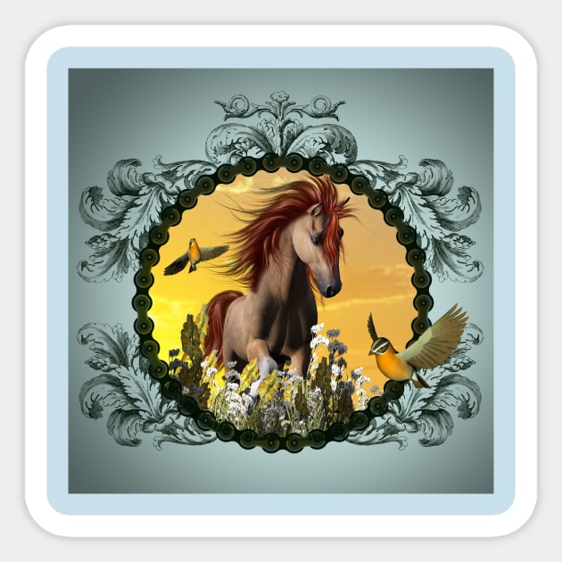 Horse with birds Sticker by Nicky2342